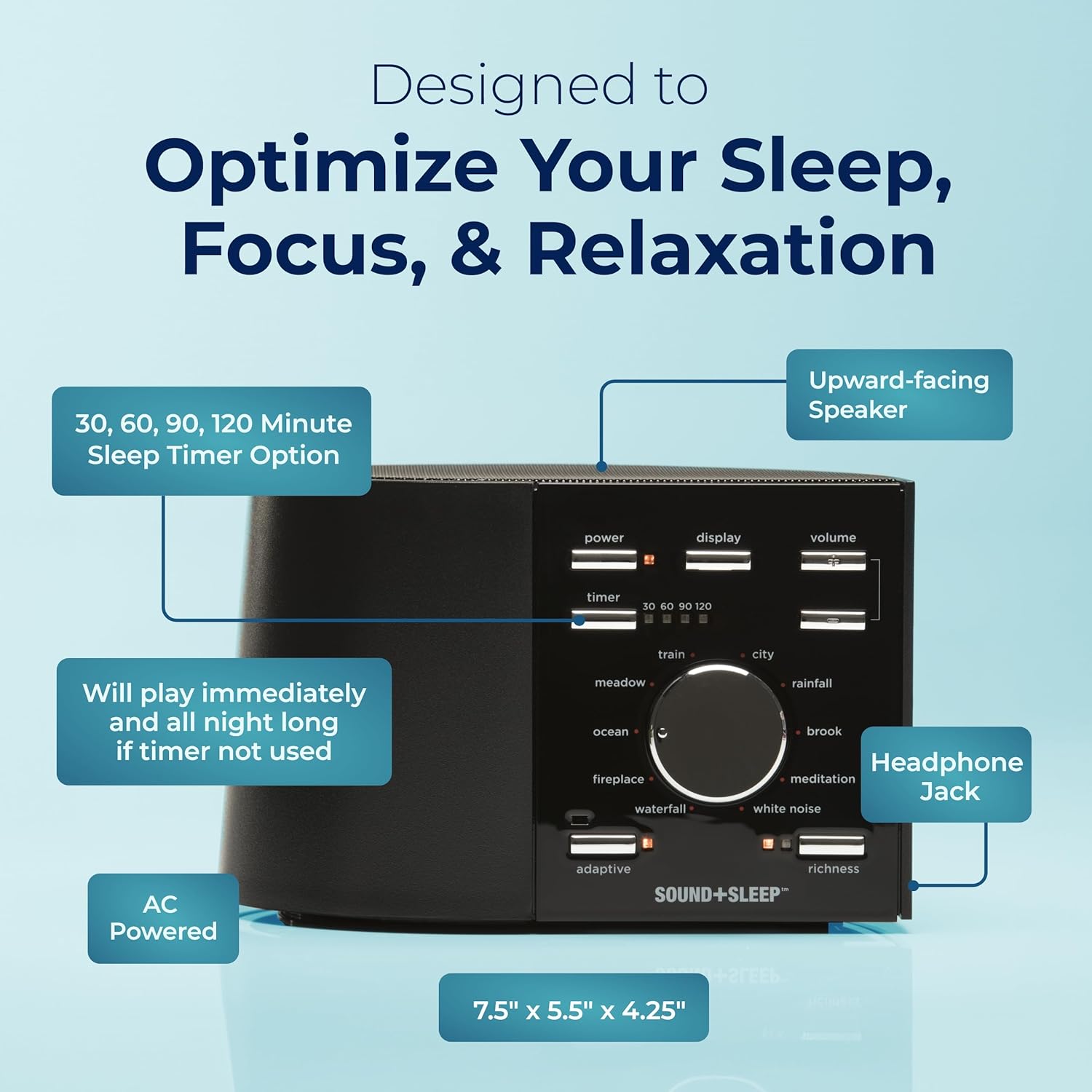 Sound+Sleep Adaptive Sleep Sound Machine Sleep Optimization promoting features