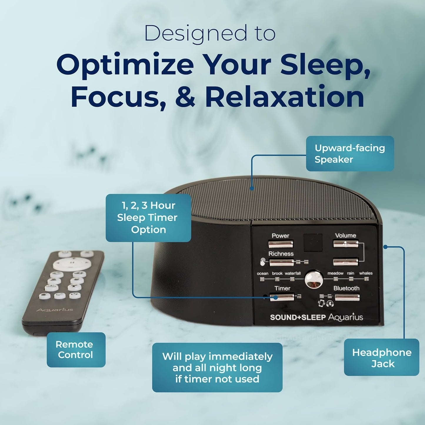 Sound+Sleep Aquarius Rechargeable Bluetooth Aquatic Sound Machine features