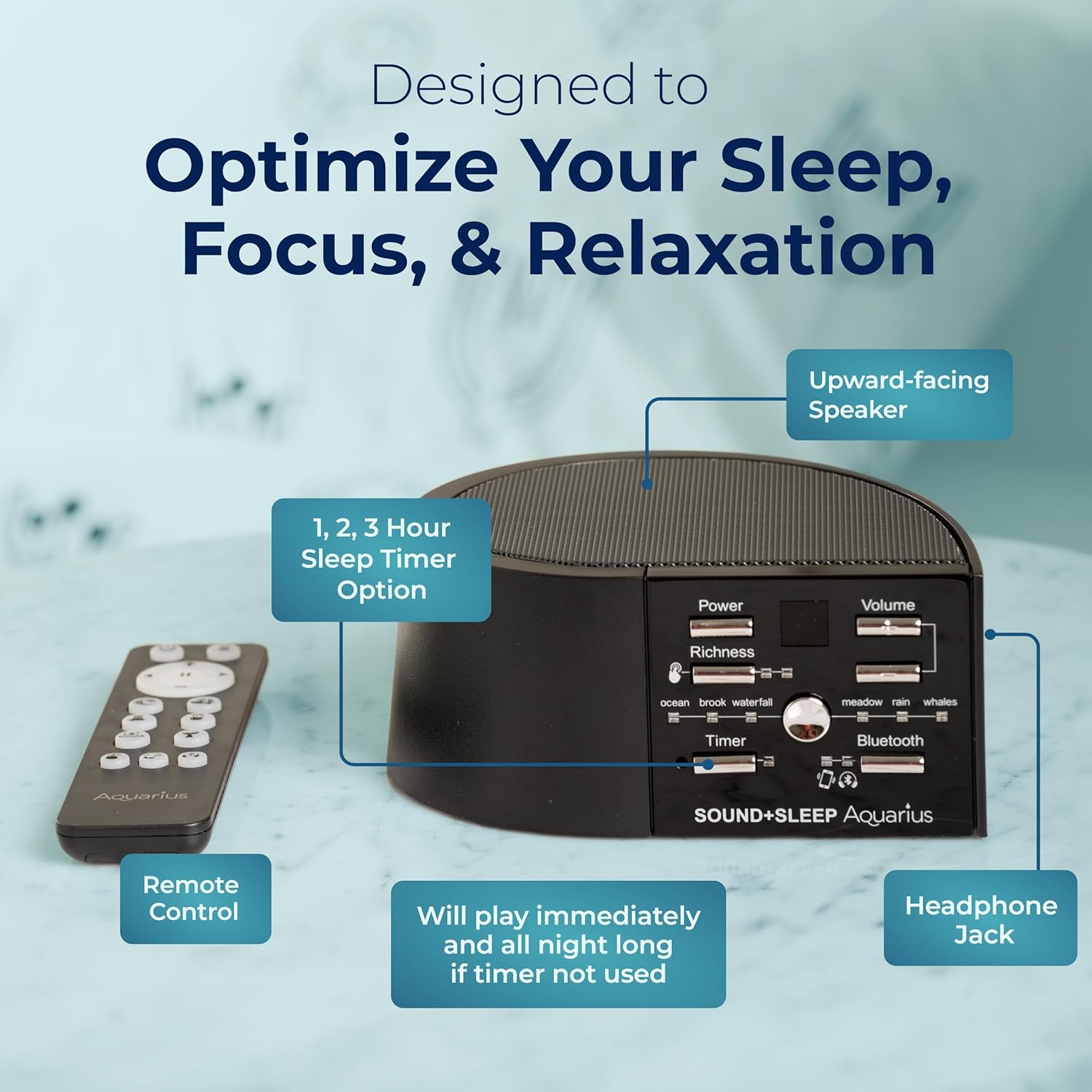 Sound+Sleep Aquarius Rechargeable Bluetooth Aquatic Sound Machine features