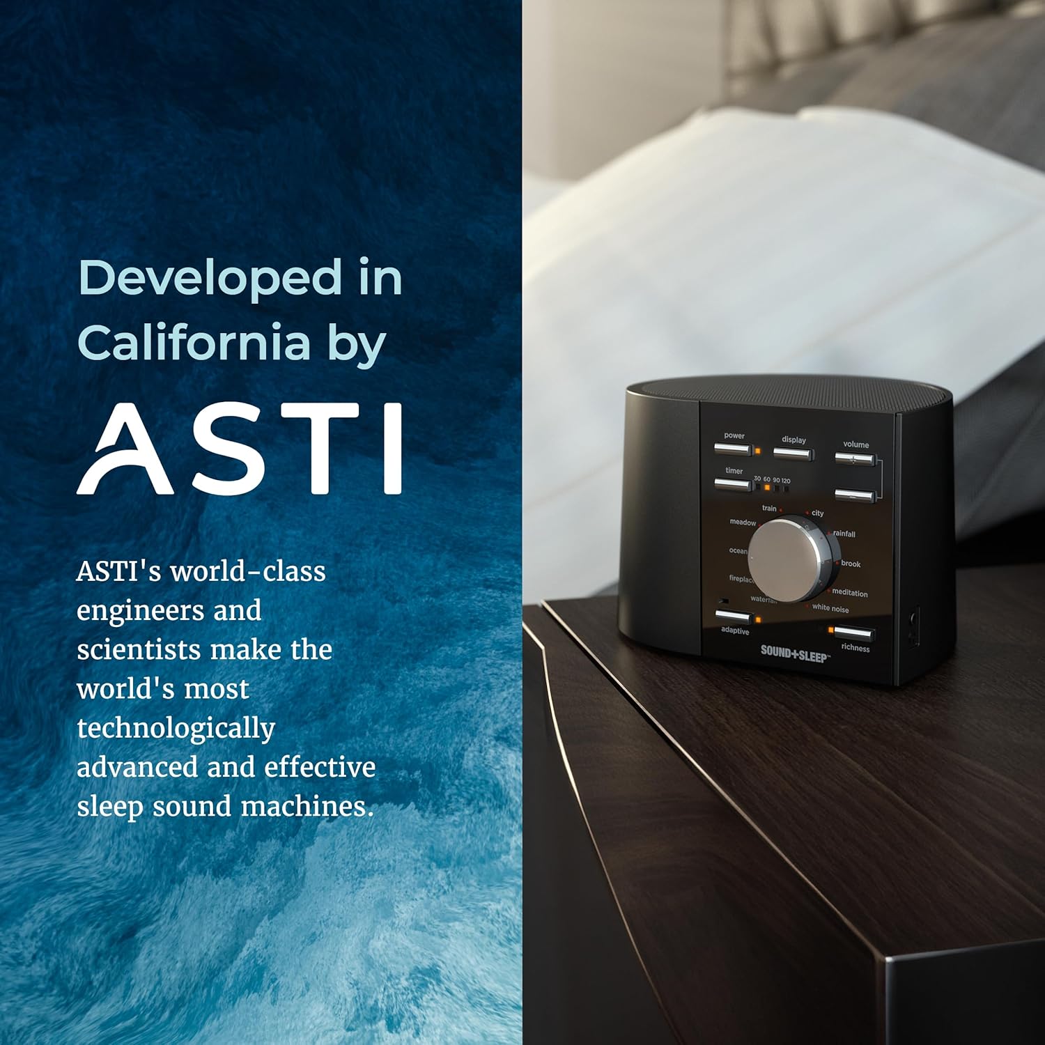 Sound+Sleep Adaptive Sleep Sound Machine developed in California by ASTI