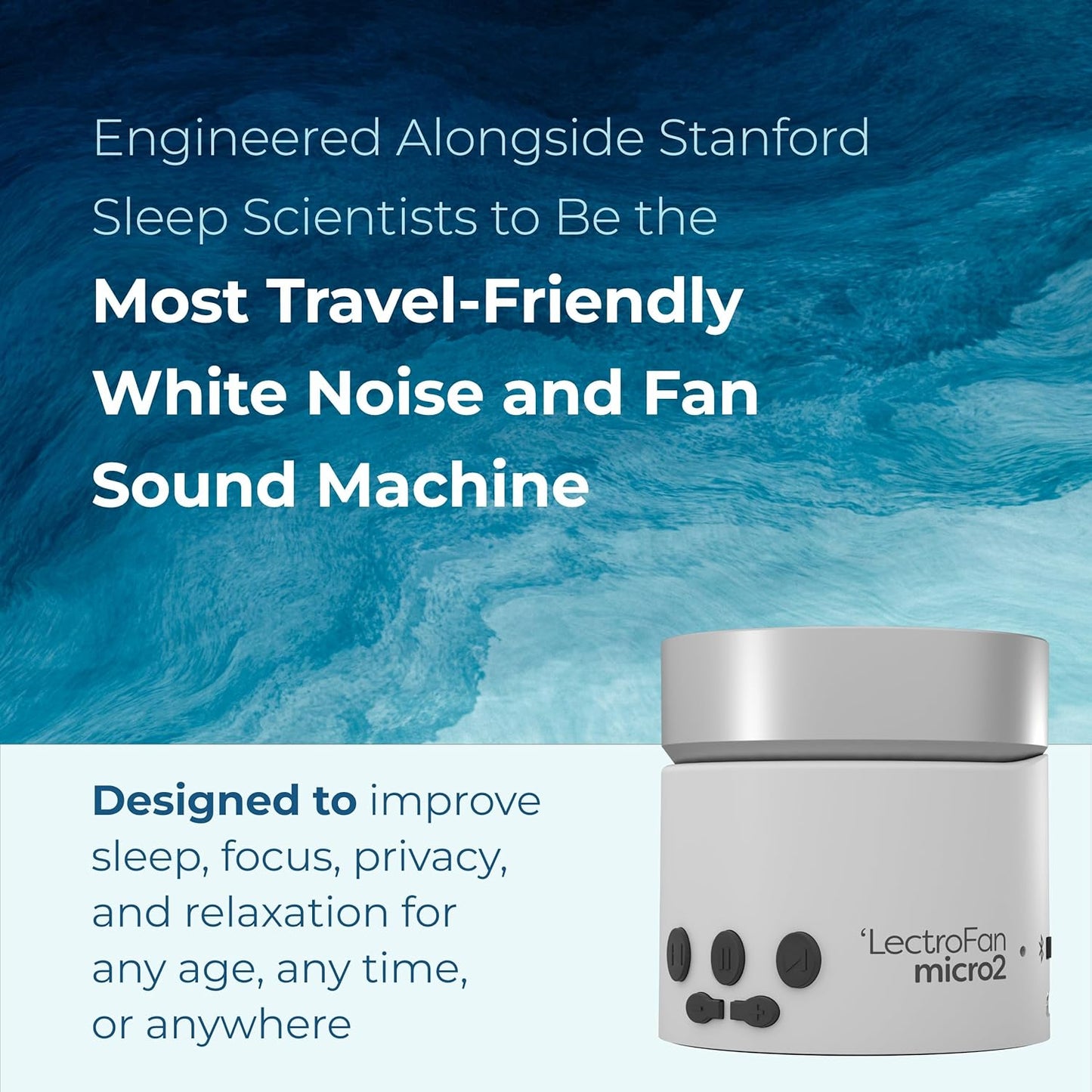 LectroFan Micro2+ White Noise and Fan Sound Sleep Machine and Bluetooth Speaker Engineered with Stanford Scientists, Travel Friendly size
