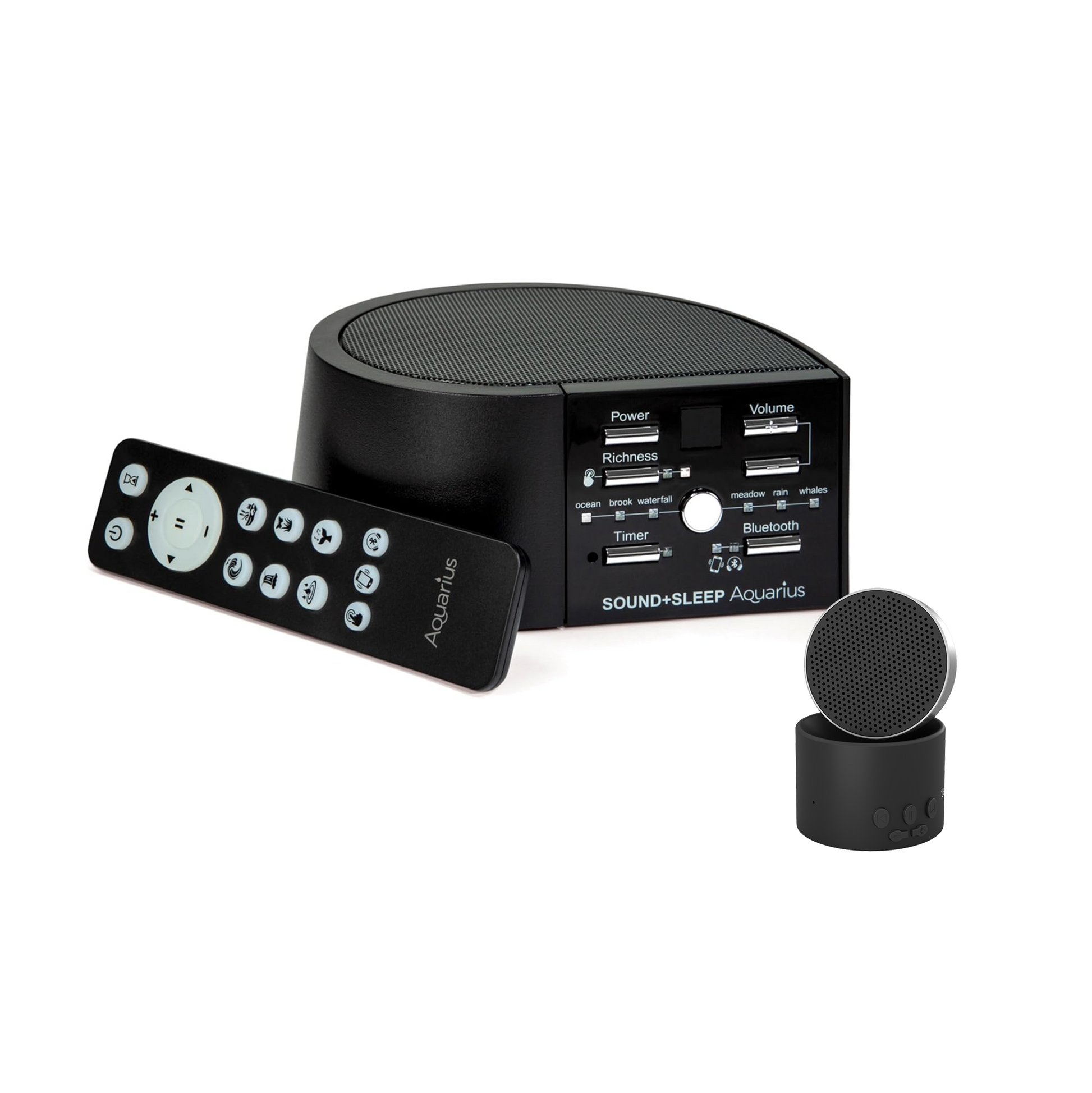 Sound+Sleep Aquarius and Black Micro2+ Sound Machine and Bluetooth Speakers