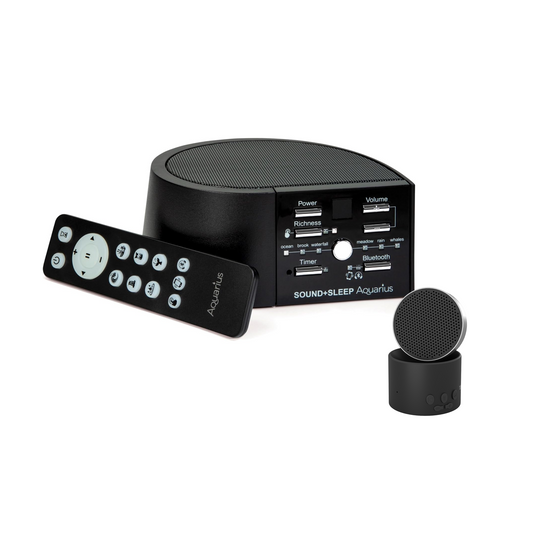 Sound+Sleep Aquarius and Black Micro2+ Sound Machine and Bluetooth Speakers