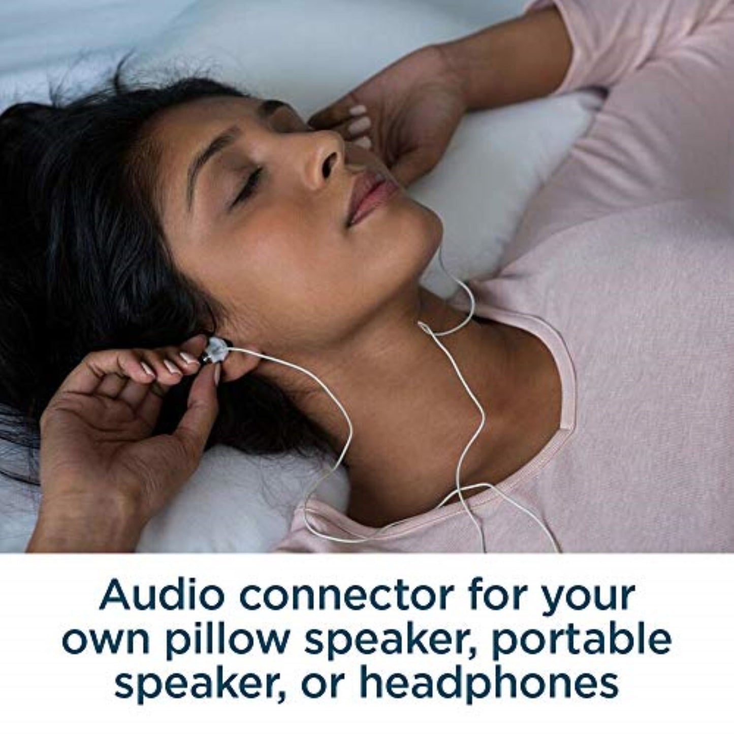 Woman Sleeping Comfortably because her SOUND+SLEEP has a Headphone Jack
